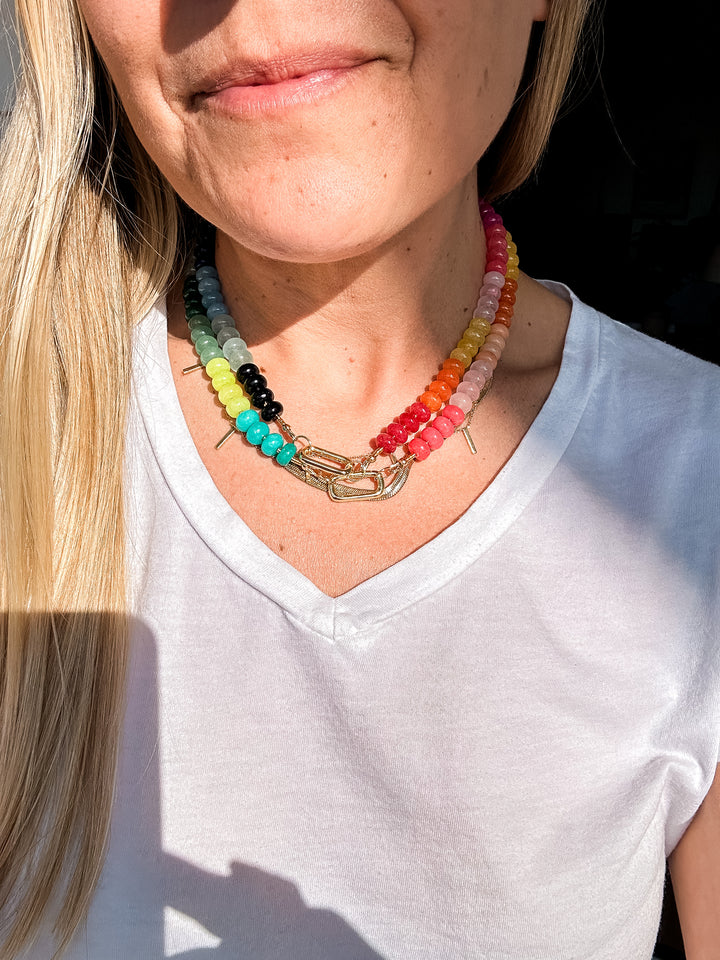 Handmade Colorful Beaded Quartz & Opal Necklace - Raindow #1