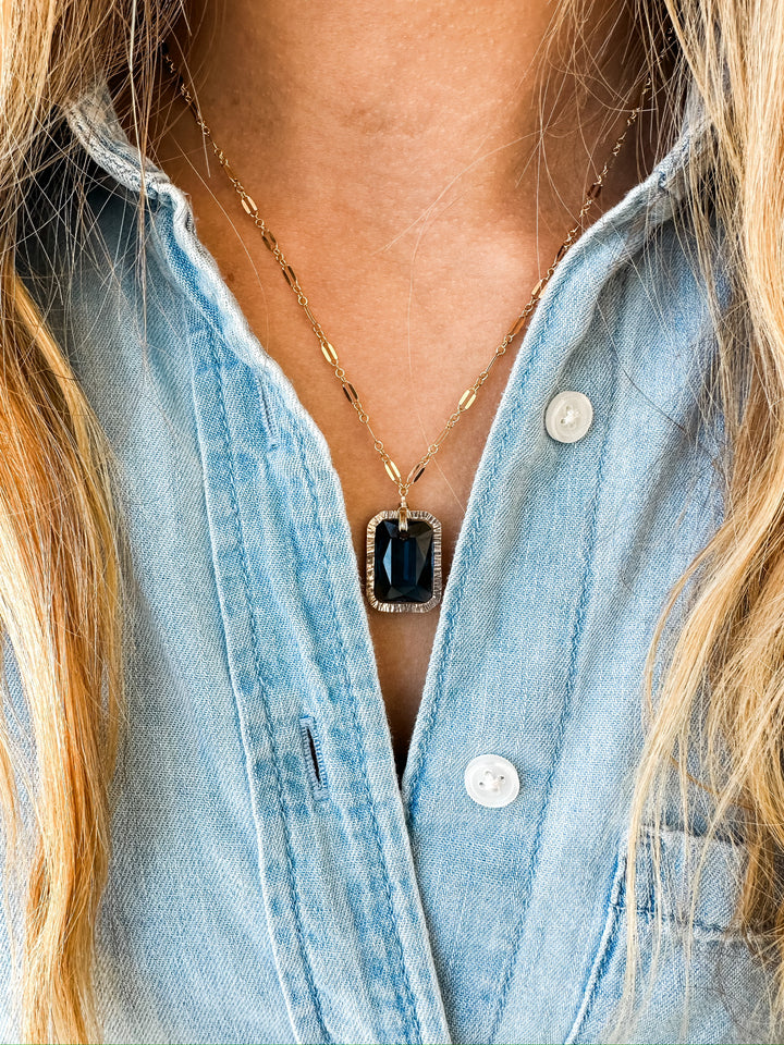 Deep Blue Crystal Pendant Necklace