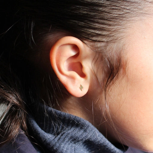 14K Gold Mini Lightning Bolt Studs