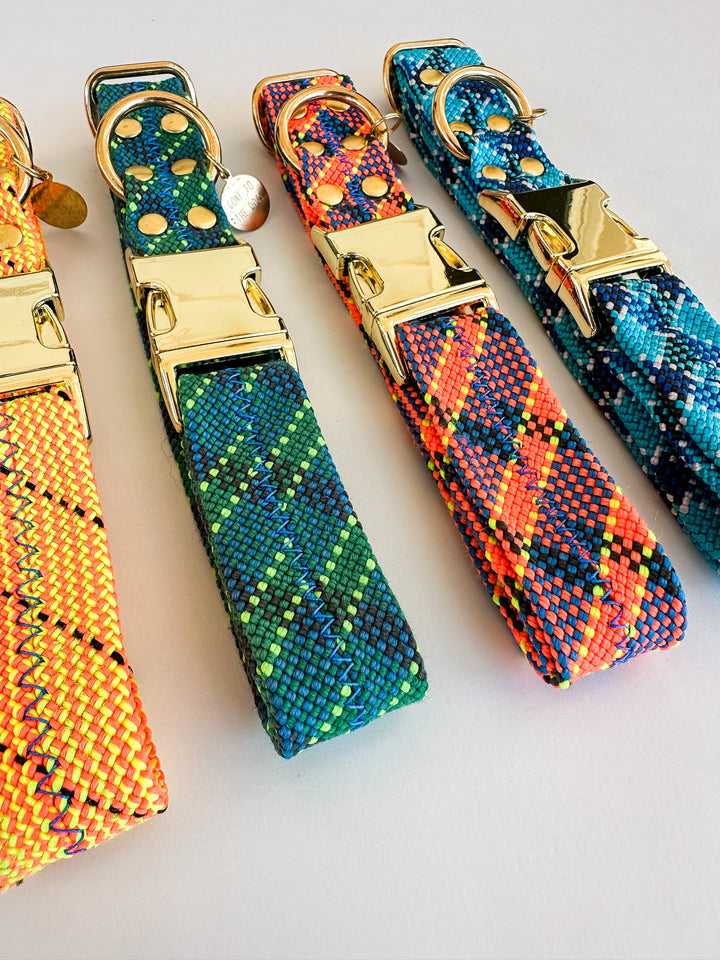 Dexter Large Dog Collar Orange & Blue Plaid