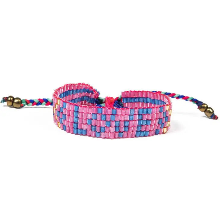Kids Seed Bead LOVE Bracelet - Hot Pink & Blue