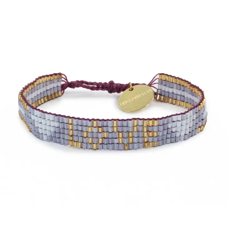 Kids Seed Bead LOVE Bracelet - Lavender & Gold