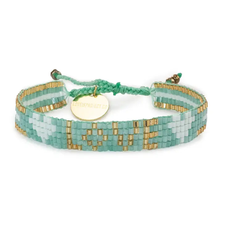 Kids Seed Bead LOVE Bracelet - Mint & Gold