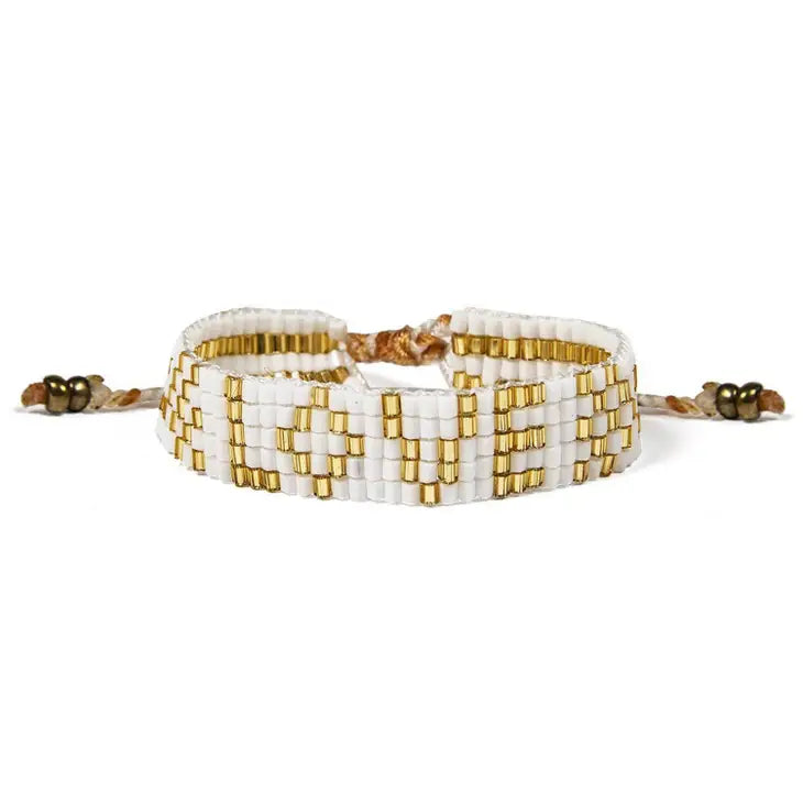 Kids Seed Bead LOVE Bracelet - White & Gold