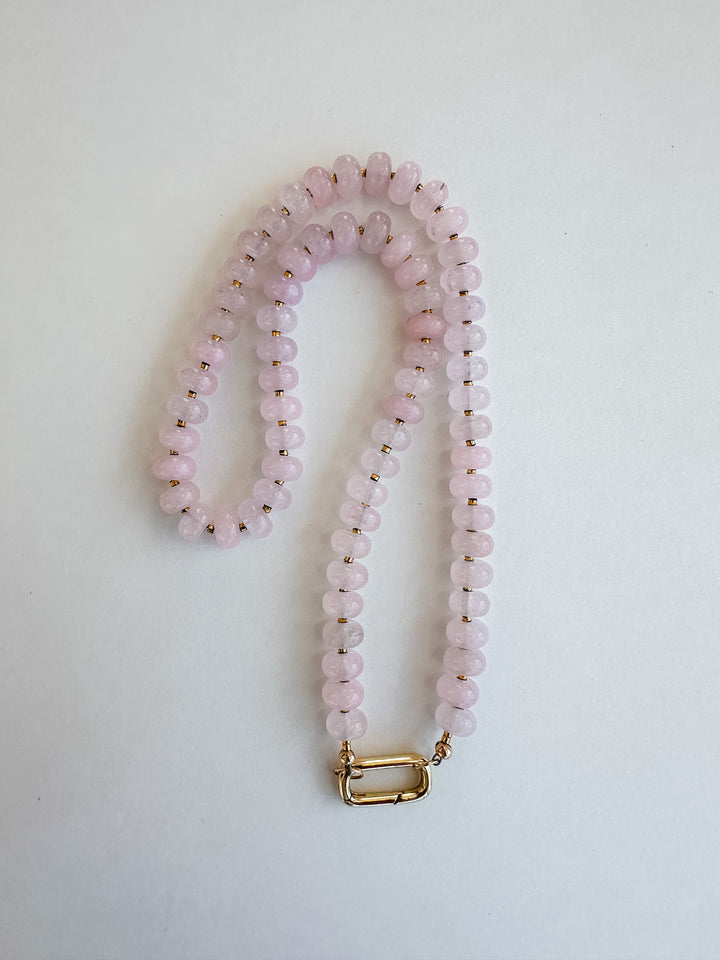 Handmade Beaded Quartz Necklace - Rose Quartz Pink