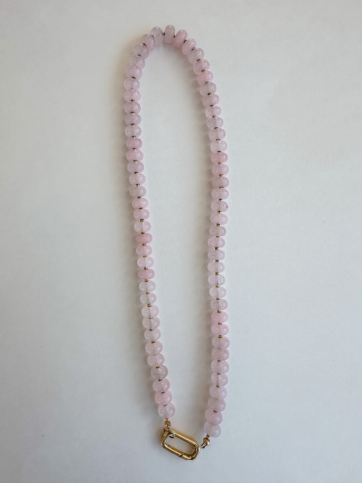 Handmade Beaded Quartz Necklace - Rose Quartz Pink