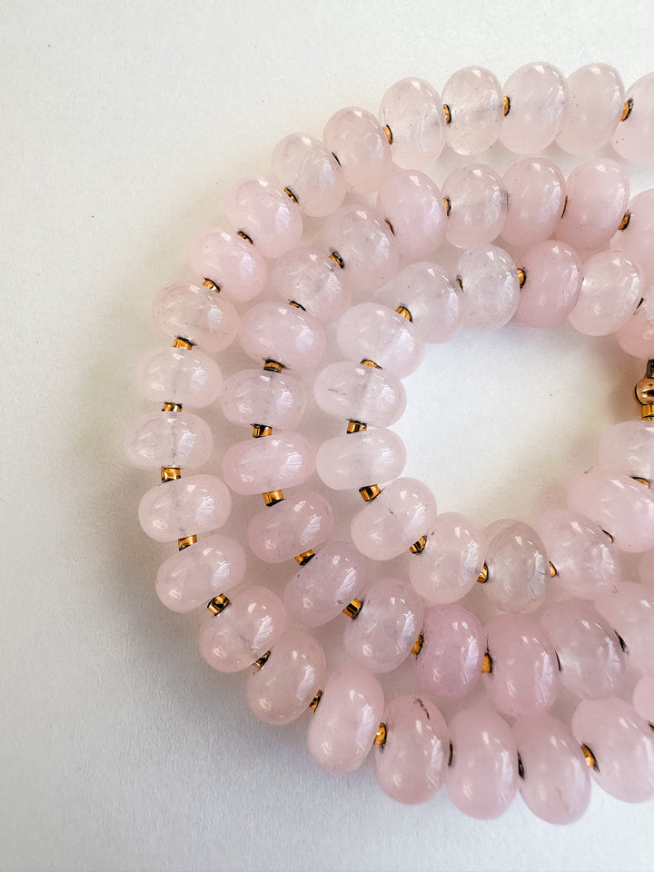 Handmade Beaded Quartz Necklace - Rose Quartz Pink