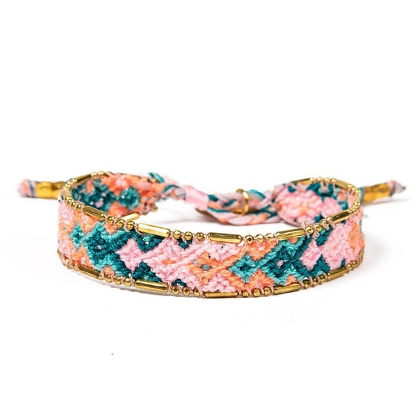 Friendship Bracelet - Teal & Pink