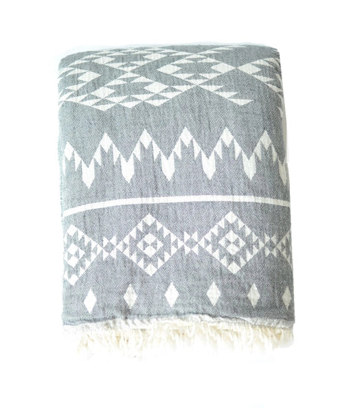 Turkish Cotton Fleece Lined Blanket - Charcoal