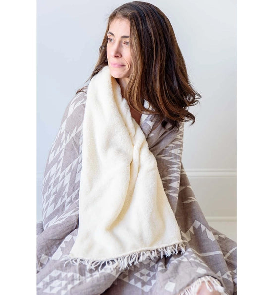 Turkish Cotton Fleece Lined Blanket - Mocha