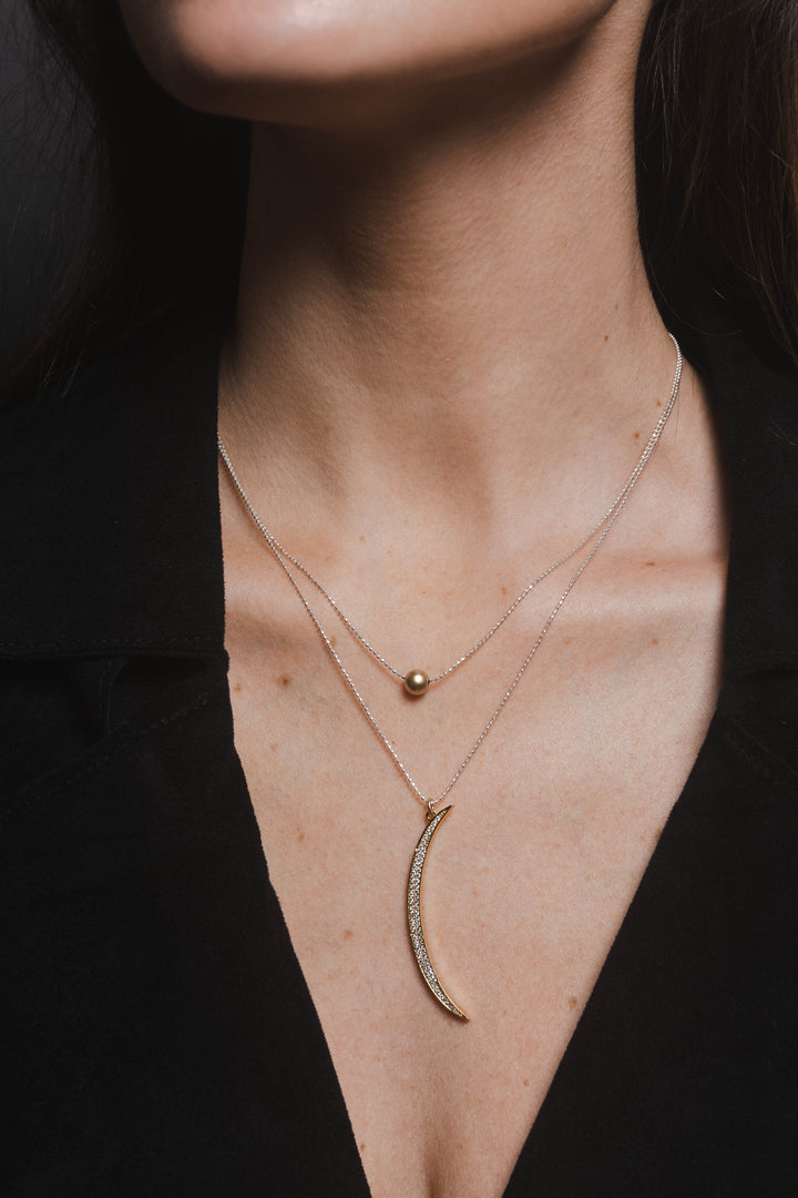 Gold & Cubic Zirconia Pave Moon Necklace