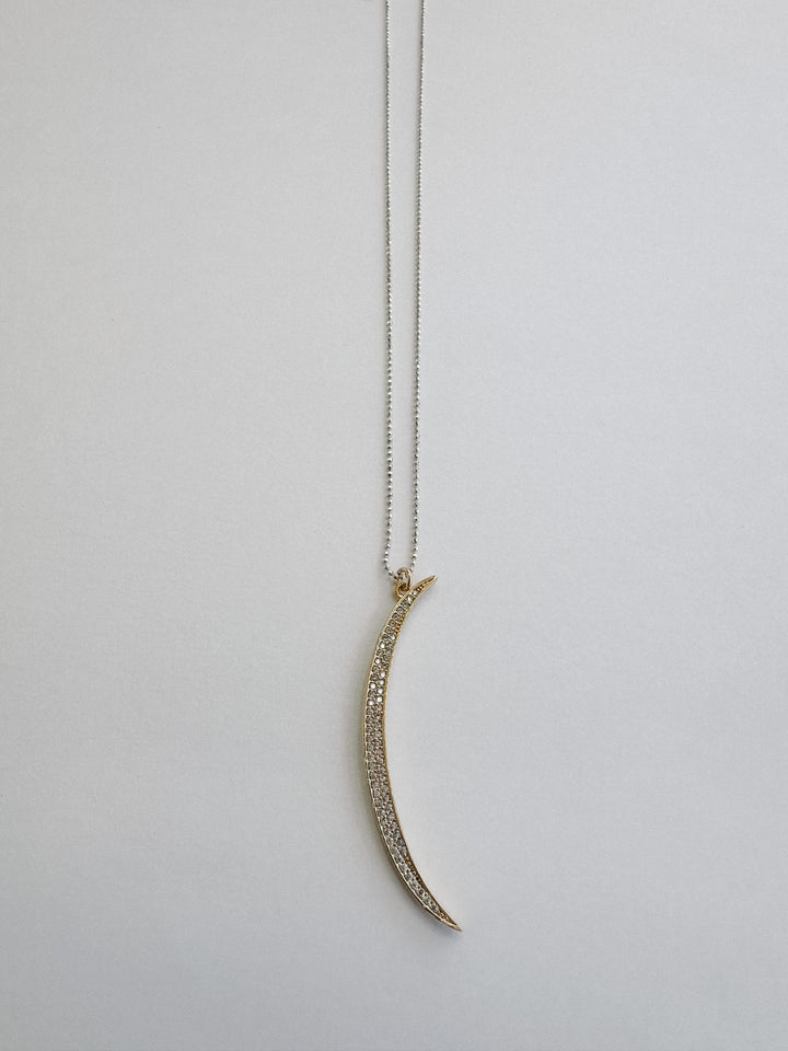 Gold & Cubic Zirconia Pave Moon Necklace