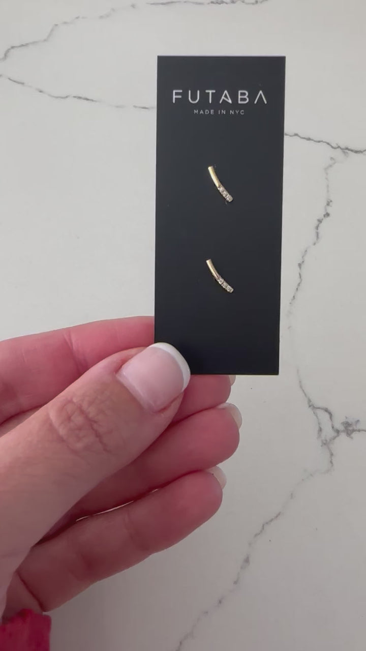 14K Gold Bar White Diamond Studs