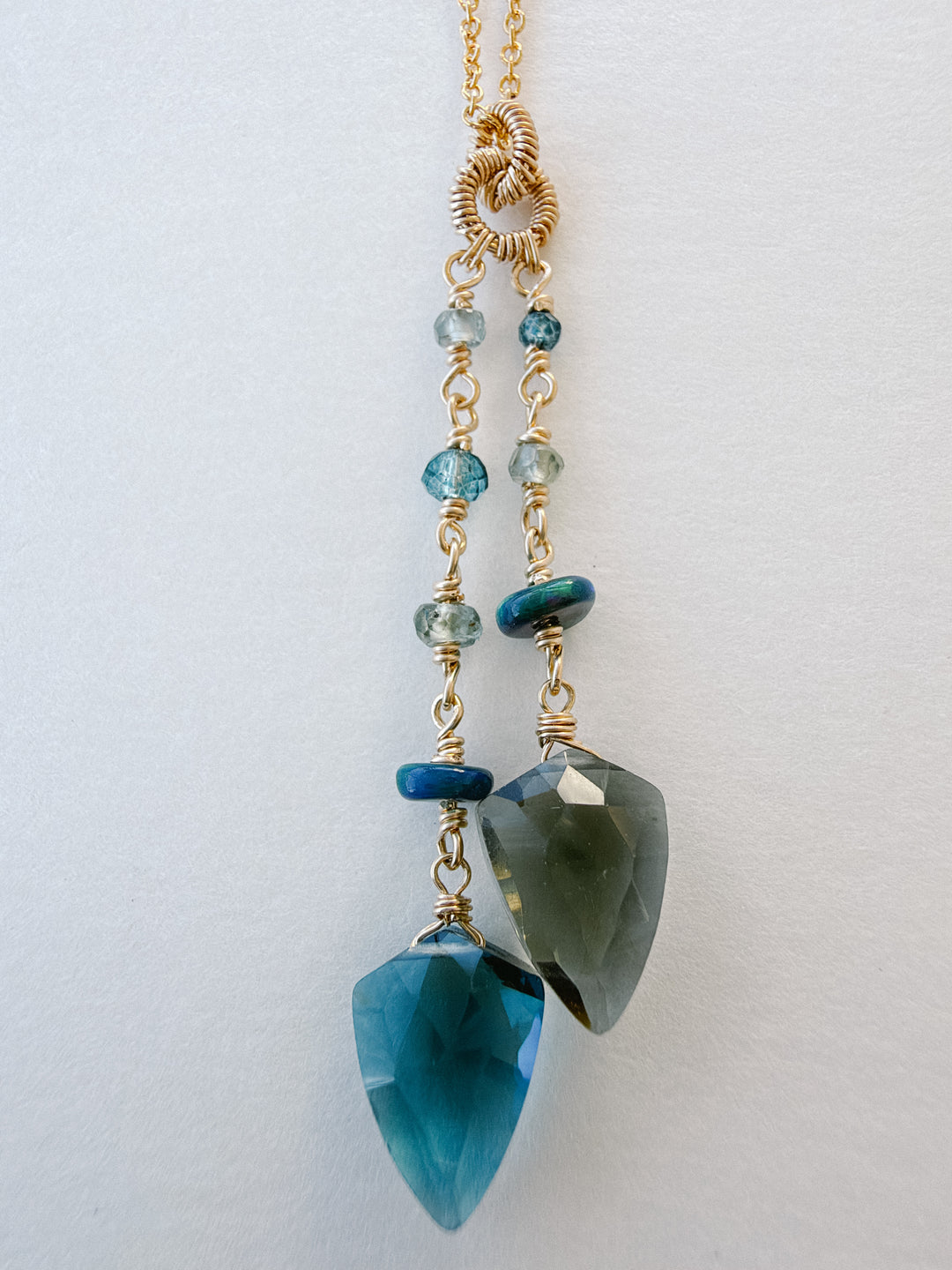Mixed Blue Gemstone Gold Filled Lariat Necklace