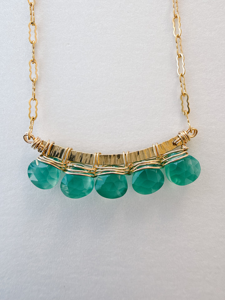 Green Onyx Gold Filled Bar Necklace