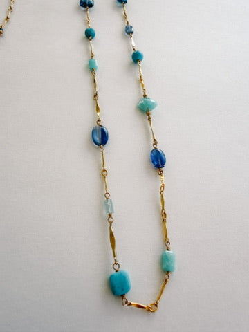 Turquoise, Kyanite, London Blue Topaz Mixed Beaded Necklace