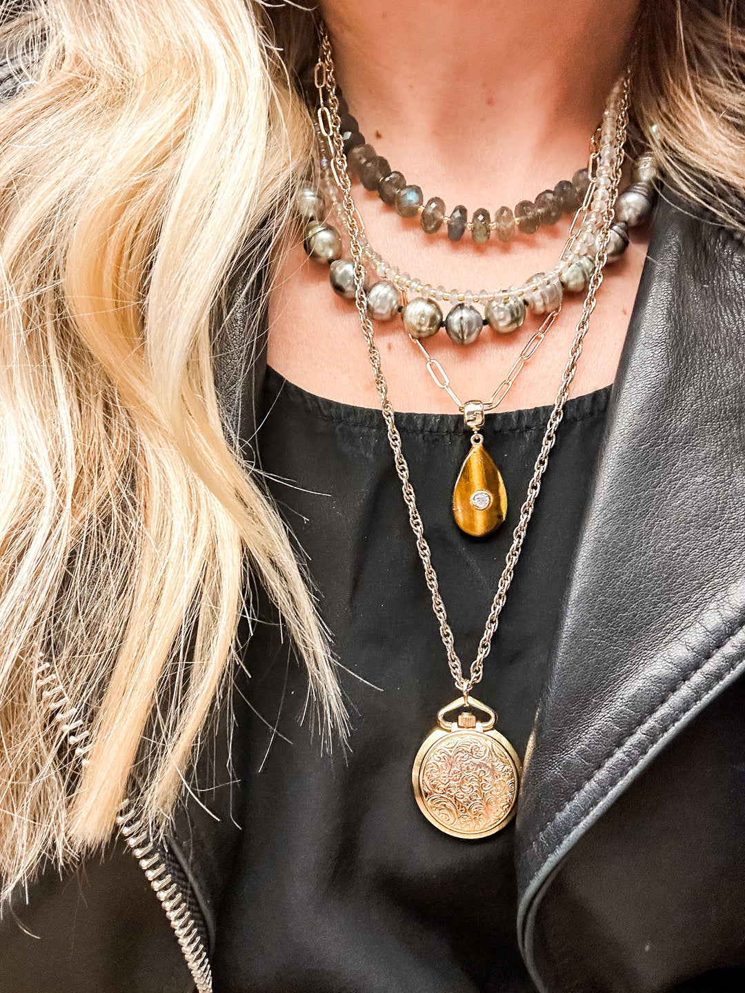 Handmade Beaded Necklace - Labradorite 9mm Beads