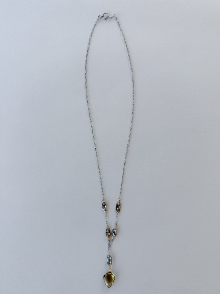 Whiskey Quartz Mixed Metal Lariat Necklace