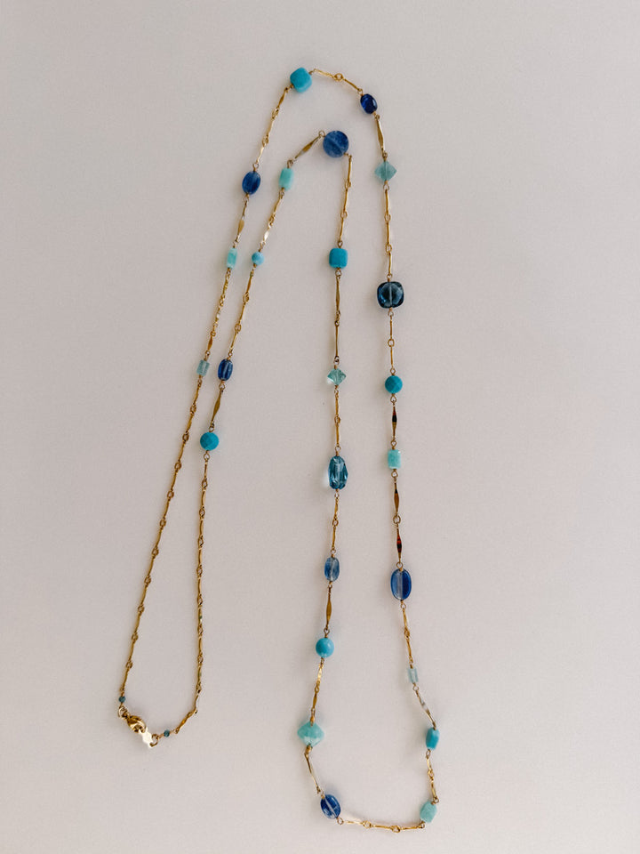 Turquoise, Kyanite, London Blue Topaz Mixed Beaded Necklace