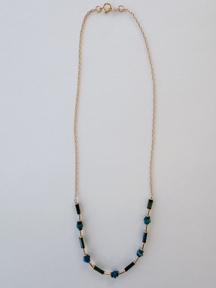 Delicate Blue & Green Gemstone Mixed Gold Filled Chain