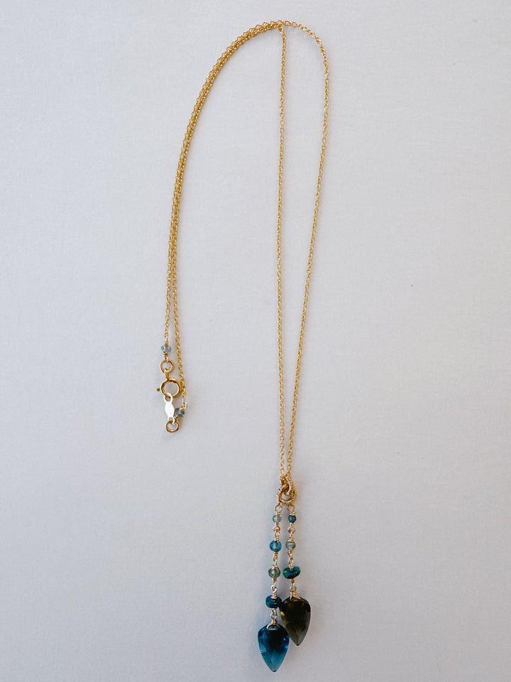 Mixed Blue Gemstone Gold Filled Lariat Necklace