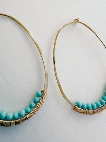 Turquoise 14K Gold Filled Hand Wired Oval Hoops