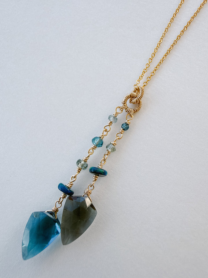 Mixed Blue Gemstone Gold Filled Lariat Necklace
