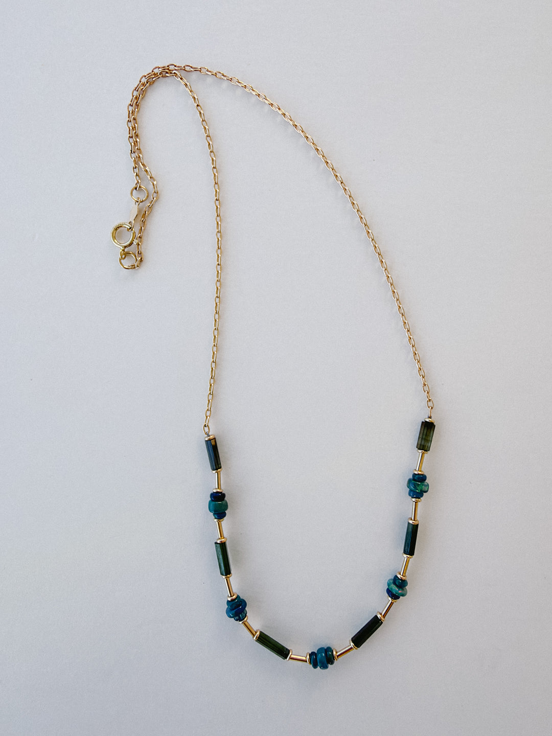 Delicate Blue & Green Gemstone Mixed Gold Filled Chain