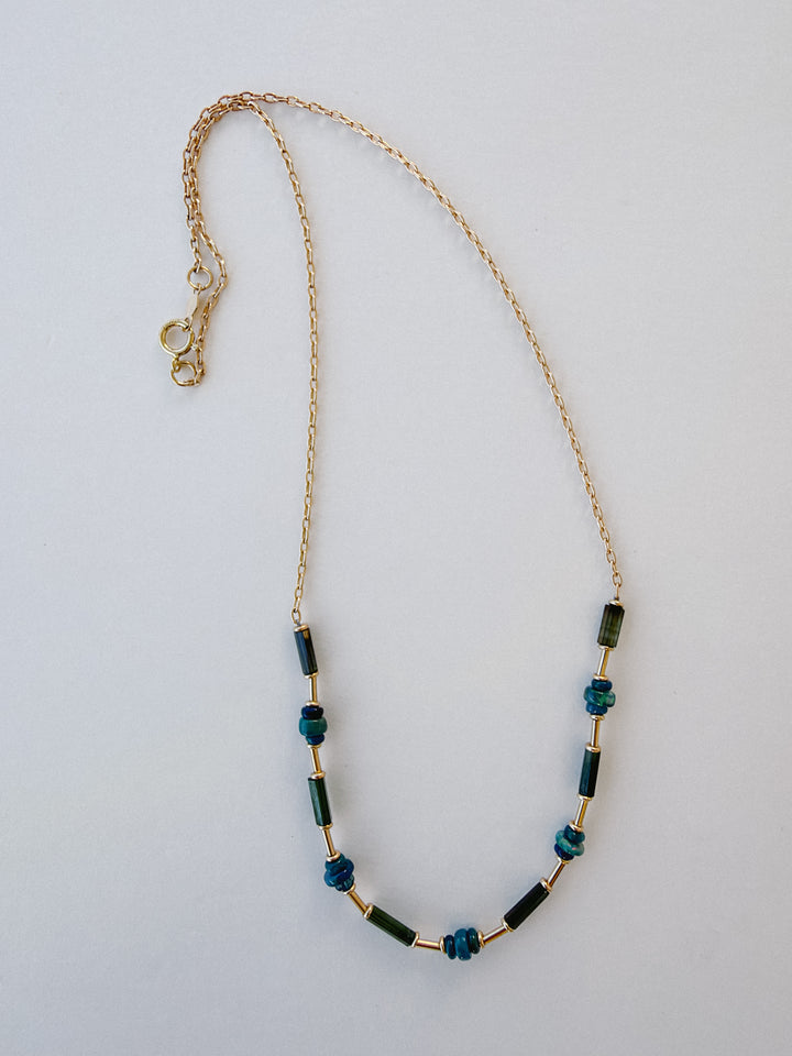 Delicate Blue & Green Gemstone Mixed Gold Filled Chain