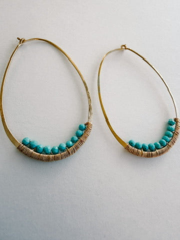 Turquoise 14K Gold Filled Hand Wired Oval Hoops
