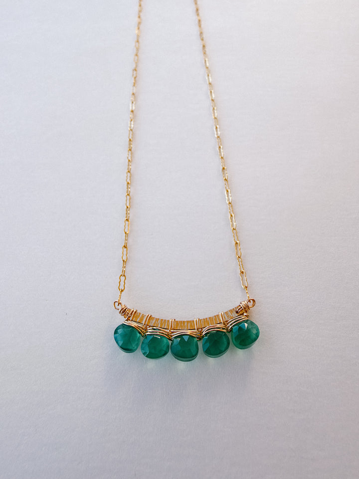 Green Onyx Gold Filled Bar Necklace