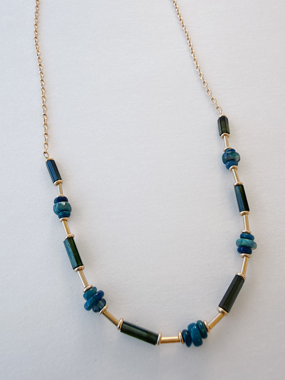 Delicate Blue & Green Gemstone Mixed Gold Filled Chain