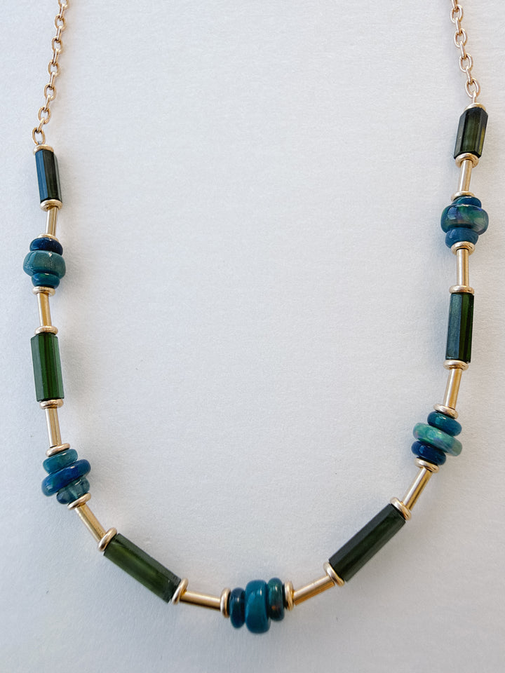 Delicate Blue & Green Gemstone Mixed Gold Filled Chain