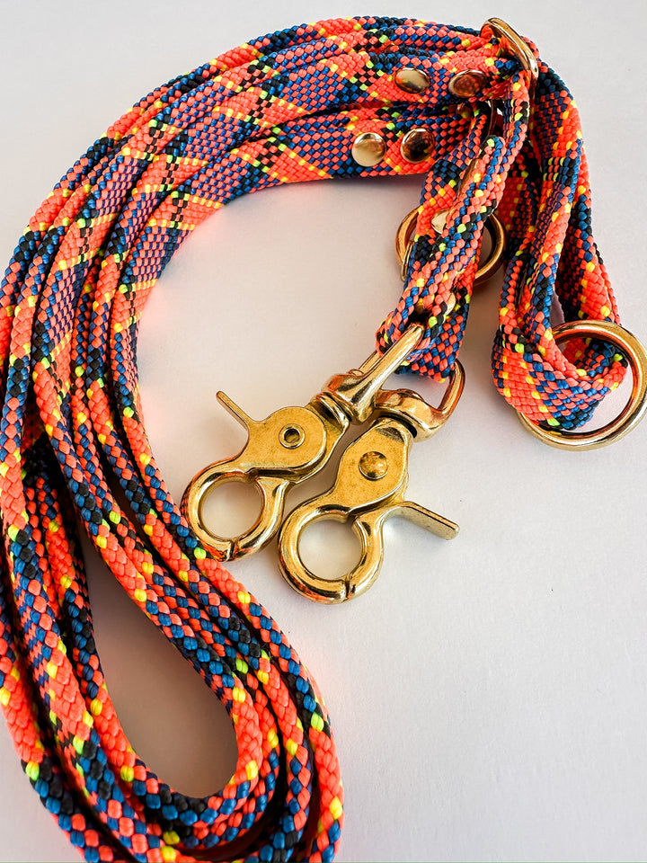 Cooper Hands Free Leash Orange & Blue Plaid