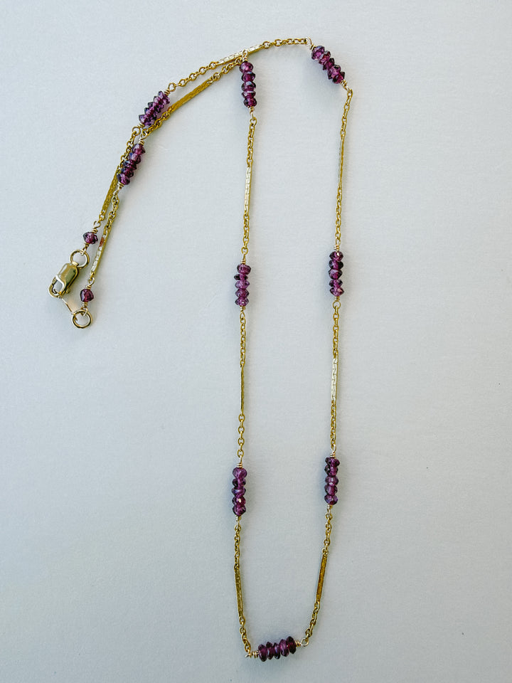 Purple Garnet Beaded Gold Fill Necklace