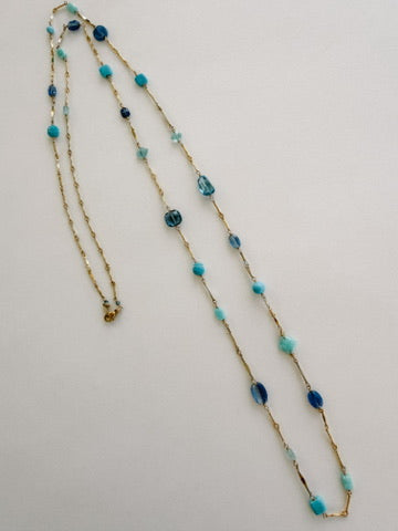 Turquoise, Kyanite, London Blue Topaz Mixed Beaded Necklace