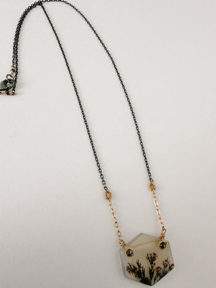 One-of-a-Kind Dendritic Agate & Black Diamond Necklace