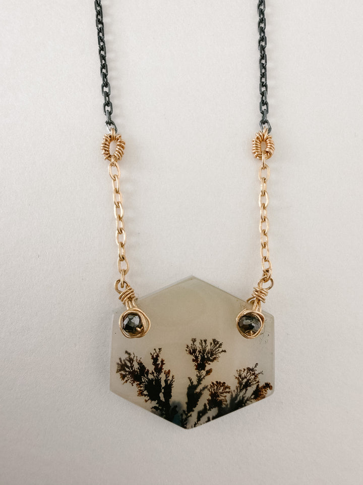 One-of-a-Kind Dendritic Agate & Black Diamond Necklace
