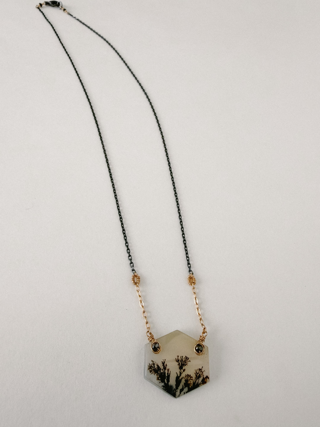 One-of-a-Kind Dendritic Agate & Black Diamond Necklace
