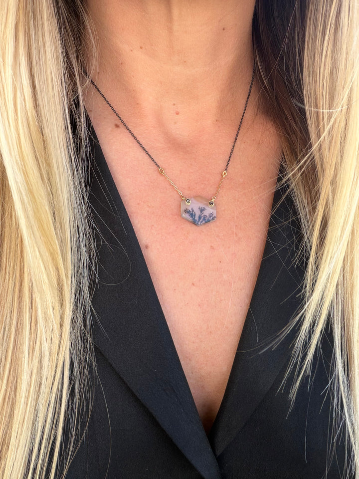 One-of-a-Kind Dendritic Agate & Black Diamond Necklace