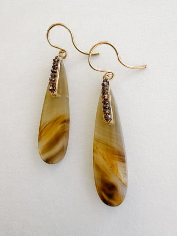 One-of-a-Kind Chocolate Diamond & 14K Gold Montana Agate Dangle Earrings