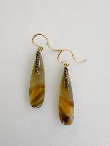 One-of-a-Kind Chocolate Diamond & 14K Gold Montana Agate Dangle Earrings