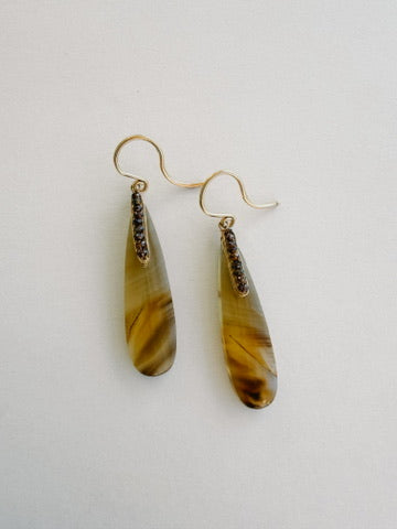 One-of-a-Kind Chocolate Diamond & 14K Gold Montana Agate Dangle Earrings