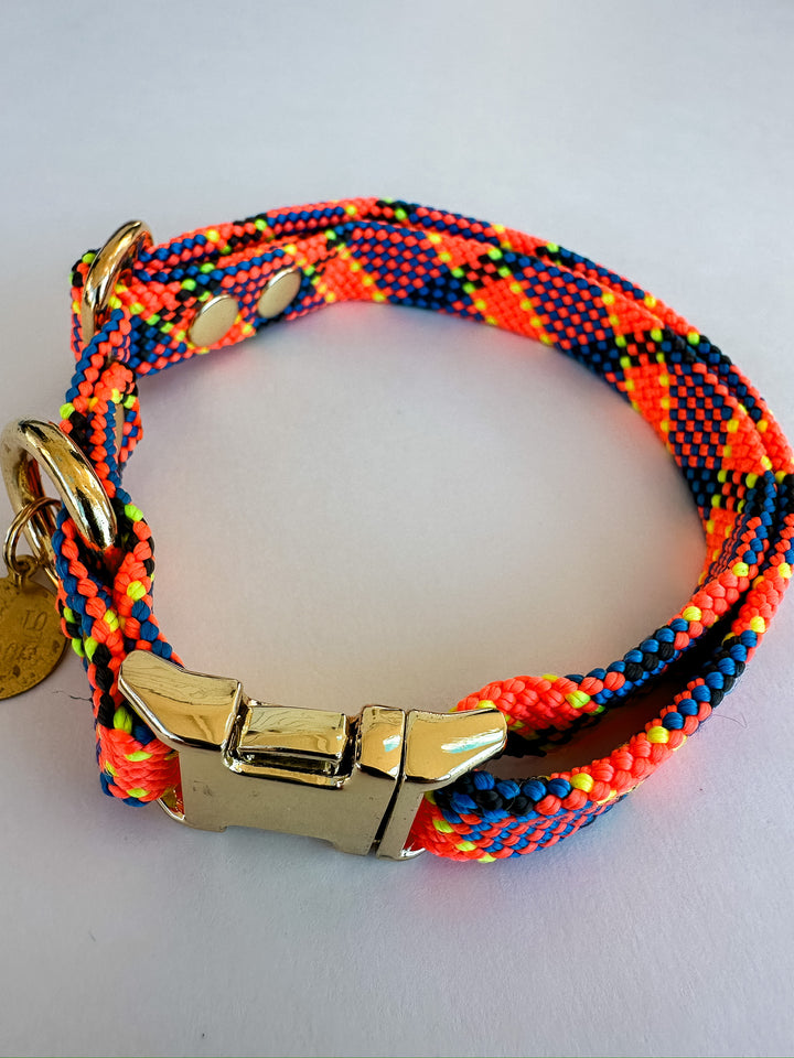 Dexter Large Dog Collar Orange & Blue Plaid