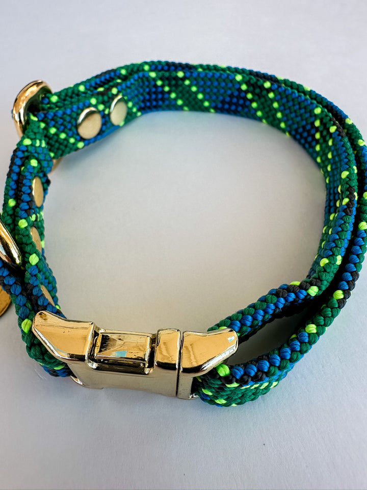 Dexter Large Dog Collar Green & Blue Plaid