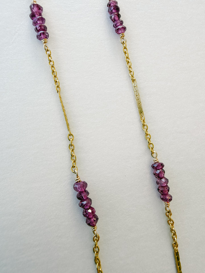 Purple Garnet Beaded Gold Fill Necklace