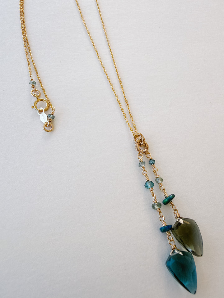 Mixed Blue Gemstone Gold Filled Lariat Necklace