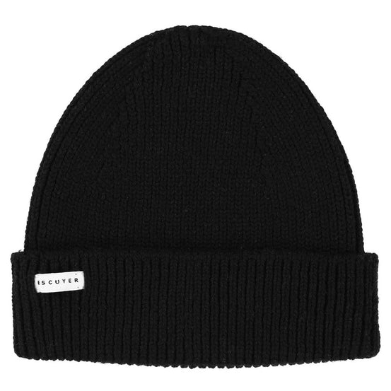 Ribbed Merino Beanie - Black