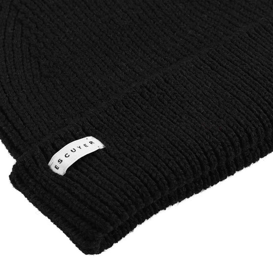 Ribbed Merino Beanie - Black