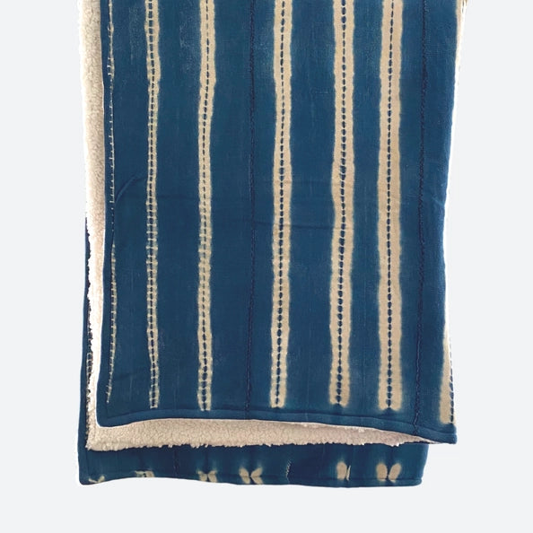 Shibori Indigo Sherpa Throw Blanket